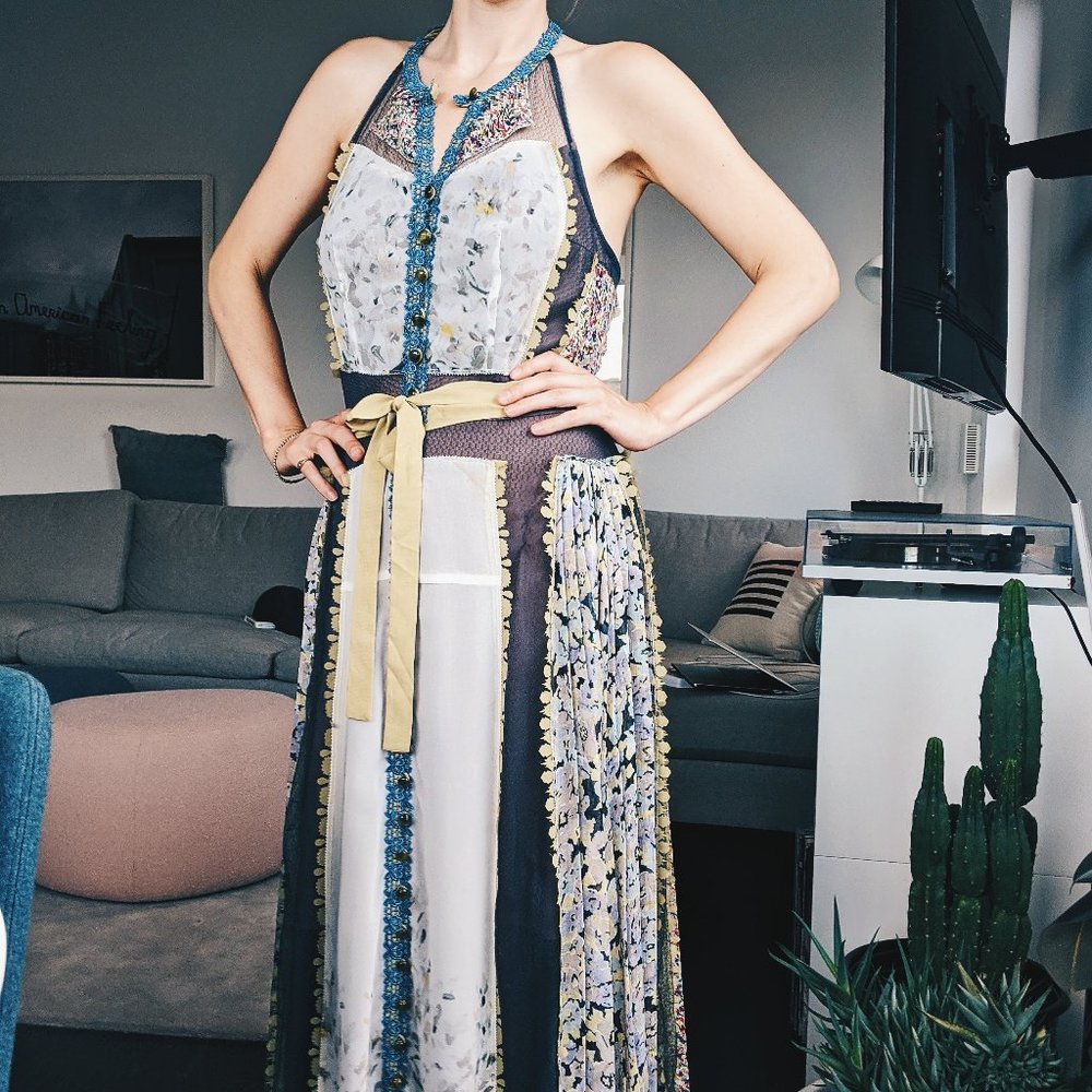 Anthropology maxi dress gown patchwork Byron Lars